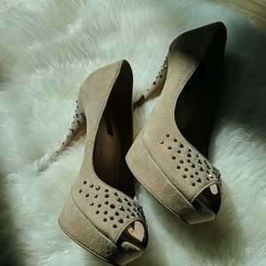 Beige platform heels with shining studs
